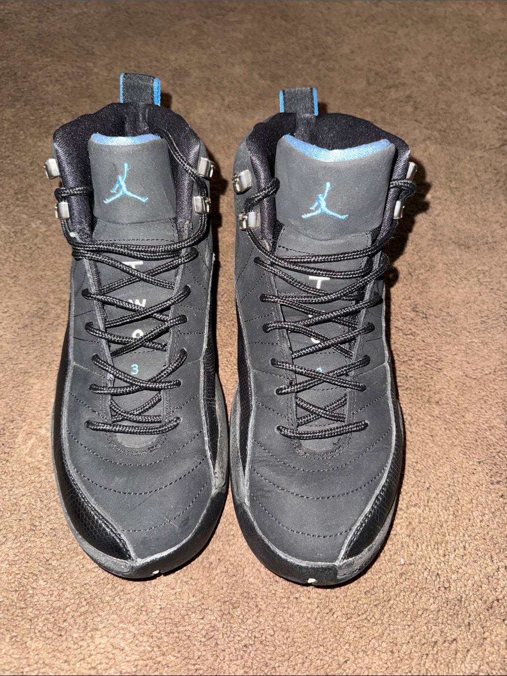 Jordan kid’s retro 12 Black and Light Blue High-Top Basketball Sneakers